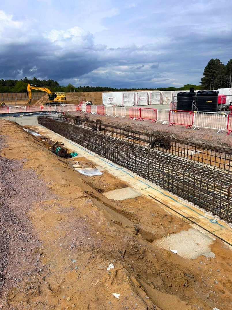 Heavily reinforced strip foundations for BFW warehouse within Sizewell C